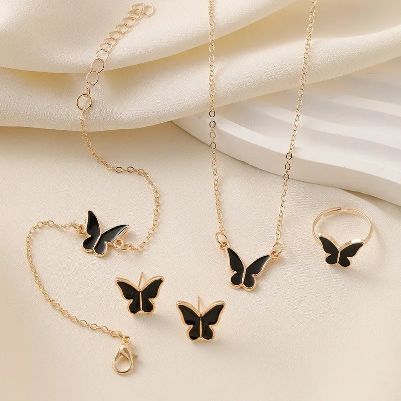 4Pcs Exquisite Butterfly Drop Glazed Jewelry Sets Women New Fashion Versatile Butterfly Pendant Jewelry Set Biżuteria Komplet