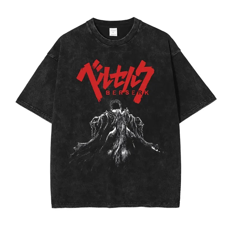 Griffith T-shirts Oversized Streetwear Vintage Washed Anime Kenpuu Denki T Shirt Short Sleeve Retro Manga Guts Tops Tees Men