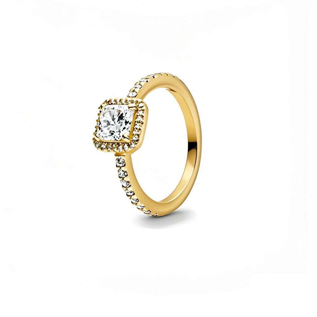 New 925 Silver Rings 18K Gold Plated Water Drop Shaped Square Heart Zircon Ring For Women Original Silver 925 Ring Jewelry Gift