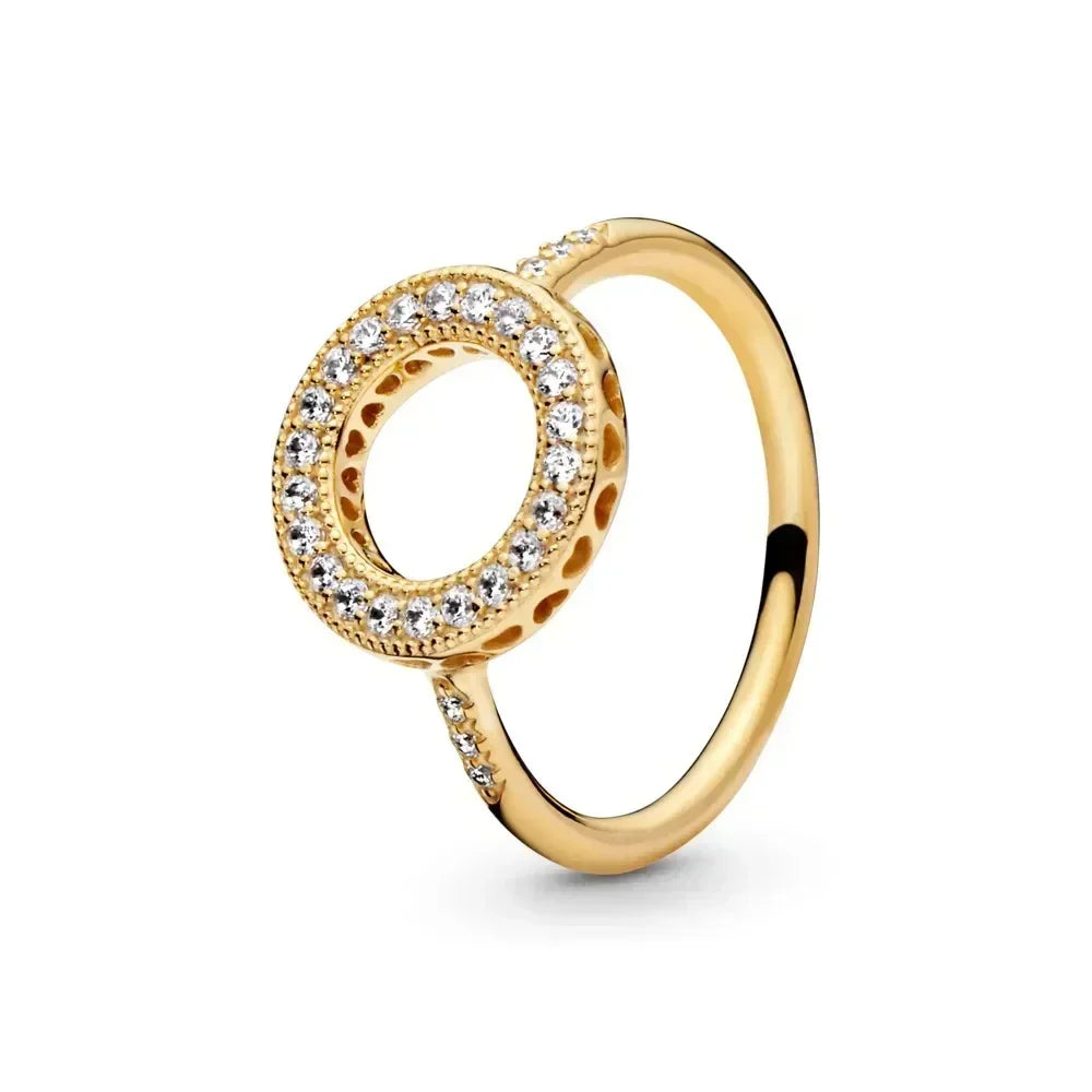 New 925 Sterling Silver Shiny Classic Gold Color Crown Bow Heart-shaped Rings Exquisite Luxury Charm Women's Jewelry Party Gifts