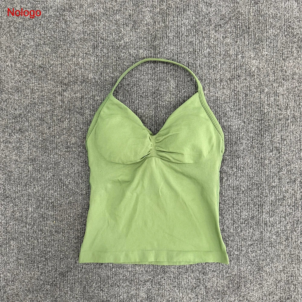 Impact Longline Strappy Top Women Seamless Yoga Tank Tops Ruched Backless Gym Clothes Workout Sleeveless Shirts With Buit In Bra