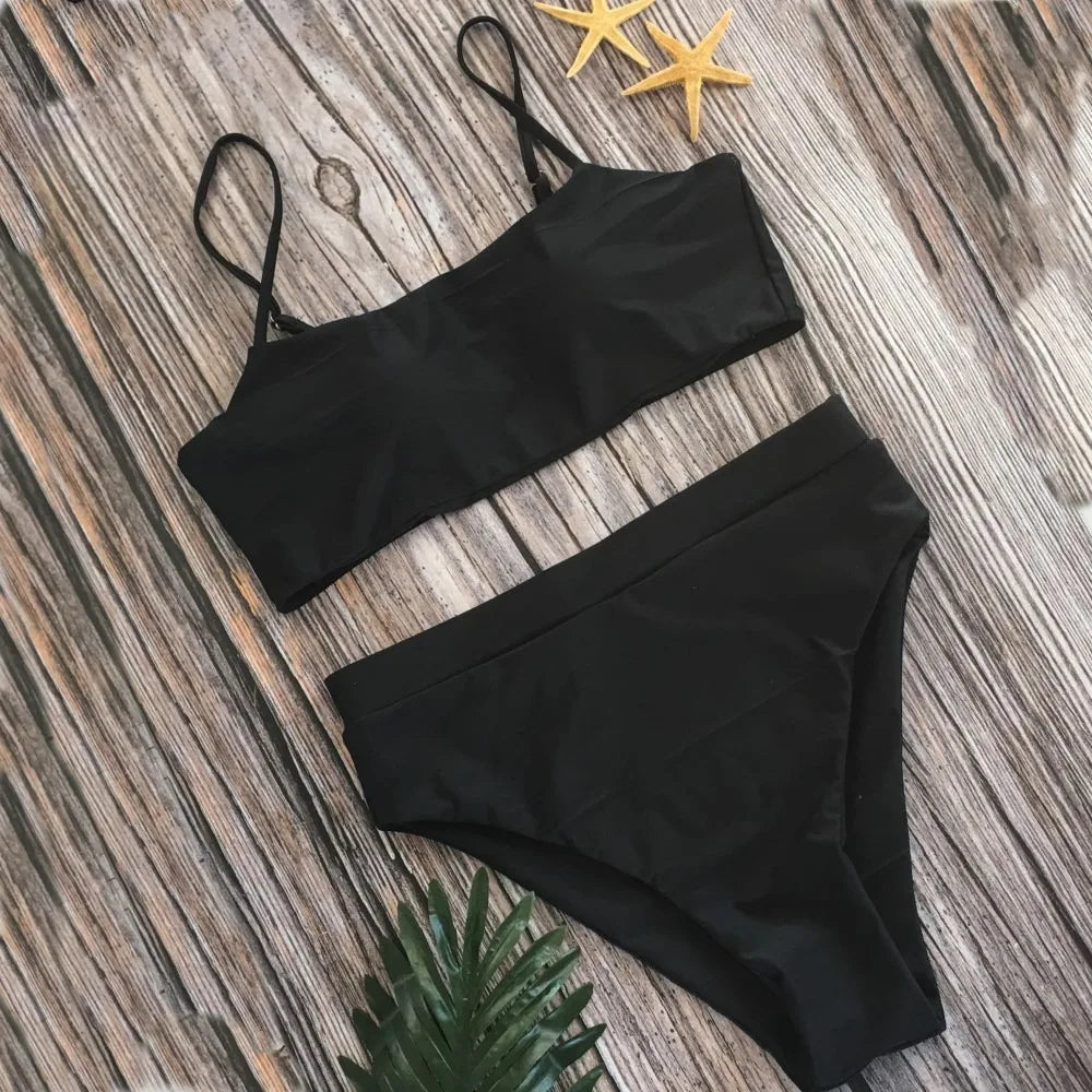 New 2024 Split Swimwear Solid Color Sexy Bikini Set Vacation Hollow Out Swimsuit Set For Woman Girl