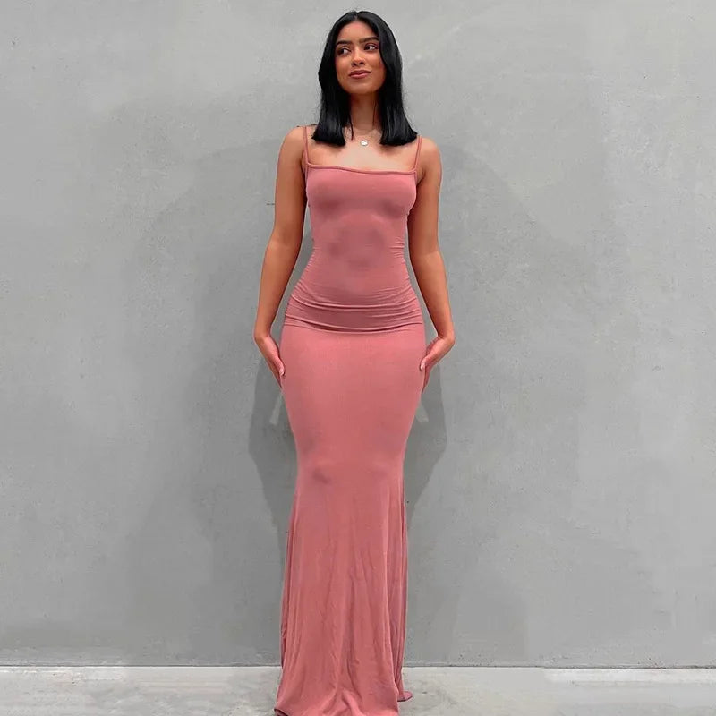 Y2K Backless Sexy Maxi Dress for Women 2025 Spring Slip Sleeveless Slim Party Concise Платье Female Bodycon Black Dress Vestidos