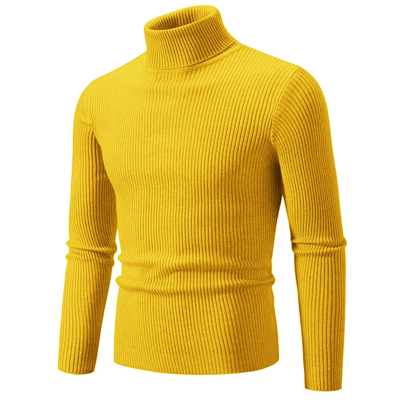 Spring Autumn New Men's High Neck Sweater Solid Color Pullover Knitted Tight Warm Top Casual Turtleneck Versatile Inner Matching