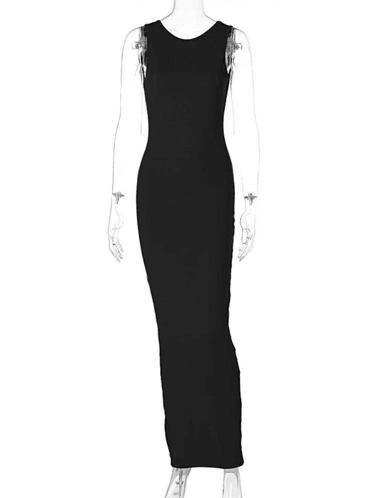 Sexy Open Back Backless Split Slim Bodycon Maxi Dress Women Sleeveless Solid Color Skinny Evening Long Dress Club Party Vestidos