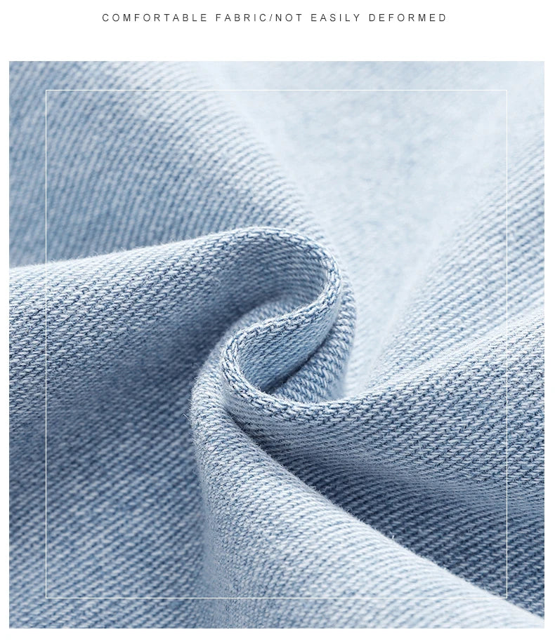 Casual Denim Shorts Men Elastic Waist Straight Comfortable Light Blue Soft Short Pants Baggy Wide Bermuda Male Jeans