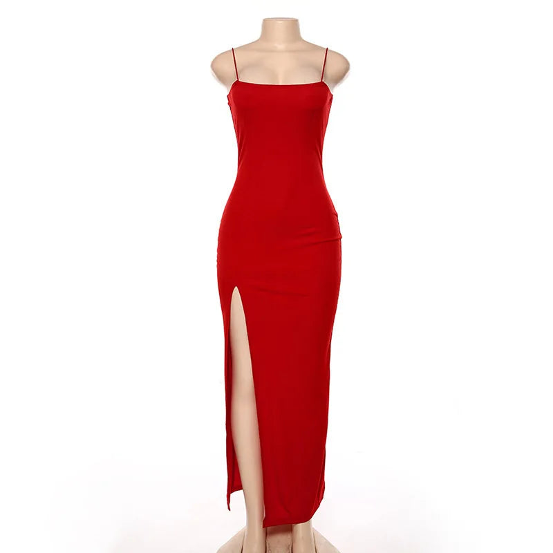 Wzijing Red Black New Year Christmas Party Long Dresses Women Spring Basic Bodycon Lace Up Stretch Slim Midi Dresses Femme
