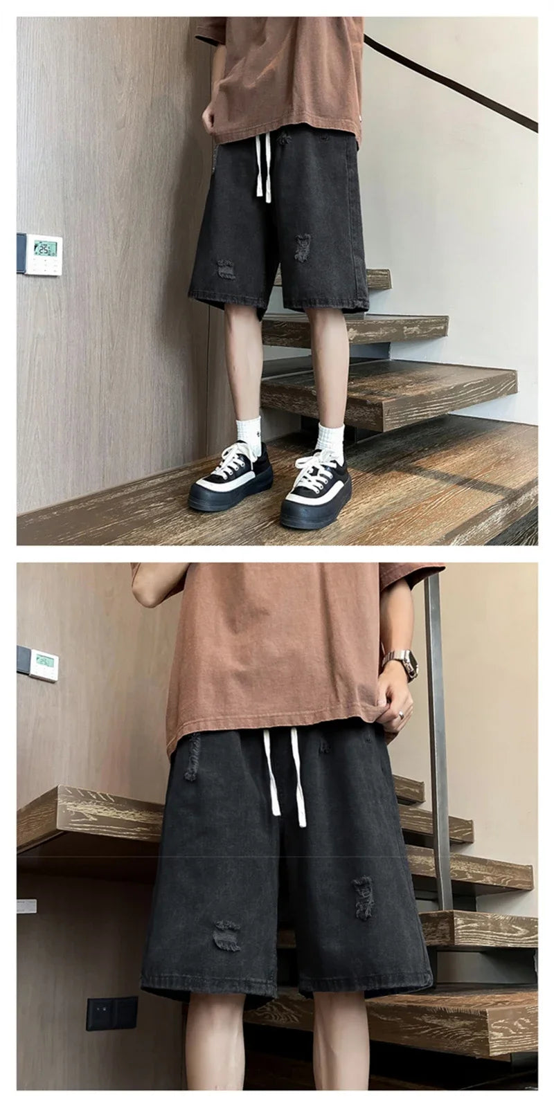 Summer Baggy Ripped Jorts For Men Y2K Streetwear Denim Shorts Retro Casual Shorts Pants Wide Leg Straight Blue Bermuda Jean
