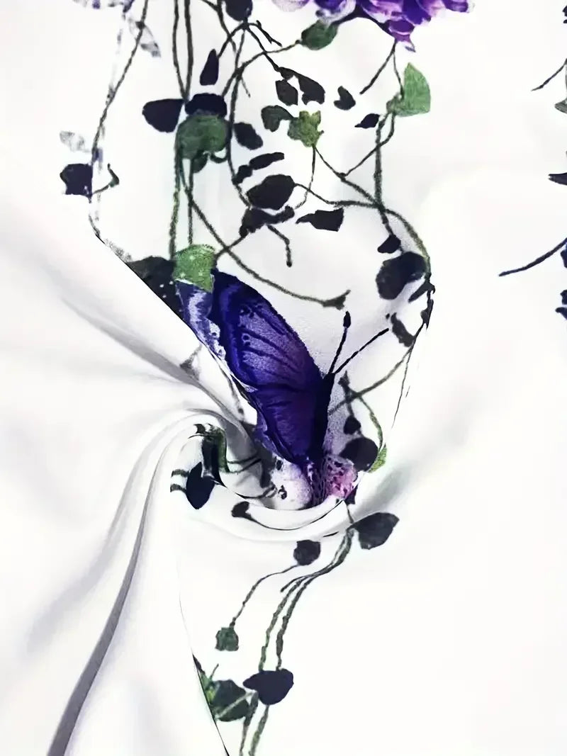 Plus Size 1XL-5XL Women Fashion Spring and Autumn Casual Short Sleeve Buttons Blouse Versatile Butterfly Print Blouse Shirt