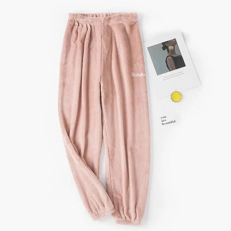 Autumn Women Solid Warm  Thicken Velvet Ribbed Fleece Set Pullover And Pants Women Casual Pajama Sets 2024