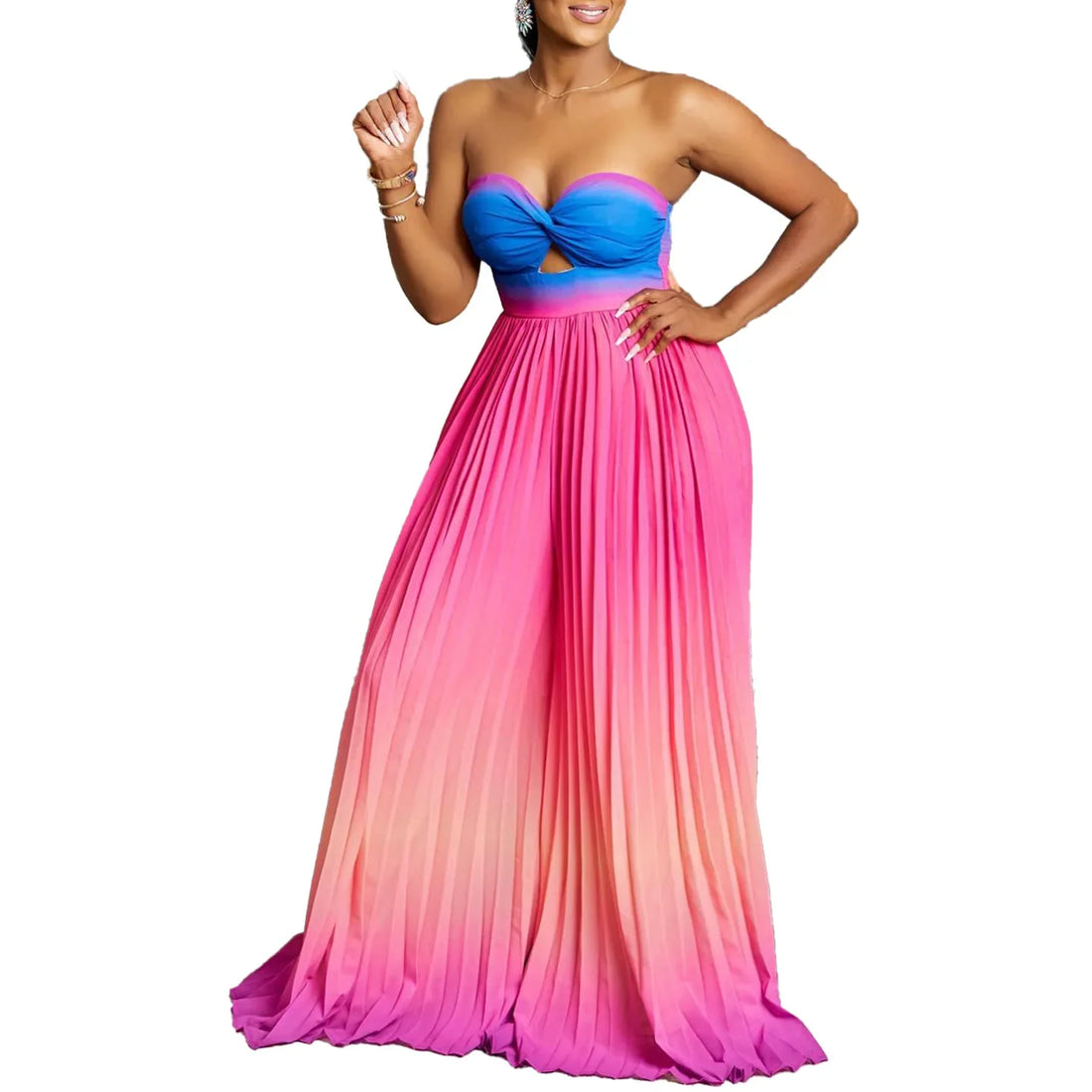One Piece Women Jumpsuits Strapless Tie Dye Sleeveless Sexy Sling Wide Leg Long Pants Slim Pleated Overalls Backless Rompers