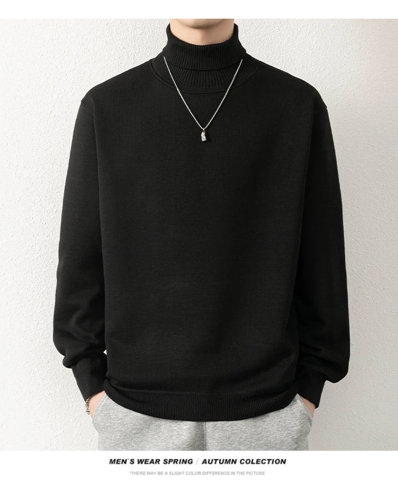 Mens Winter Sweater Thick Warm Knitwear Man Classic Solid Bottom Shirts Men's Pullover White Beige Korean Fleeced Clothes