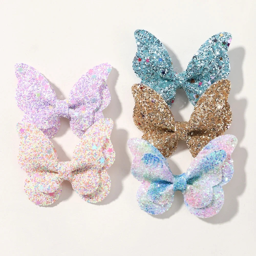 2/4/5Pcs Women Girl Glitter Butterfly Hair Clip for Children Sequins Bow Hairpins Cute Headwear Trendy Hairgrip Hair Accessories