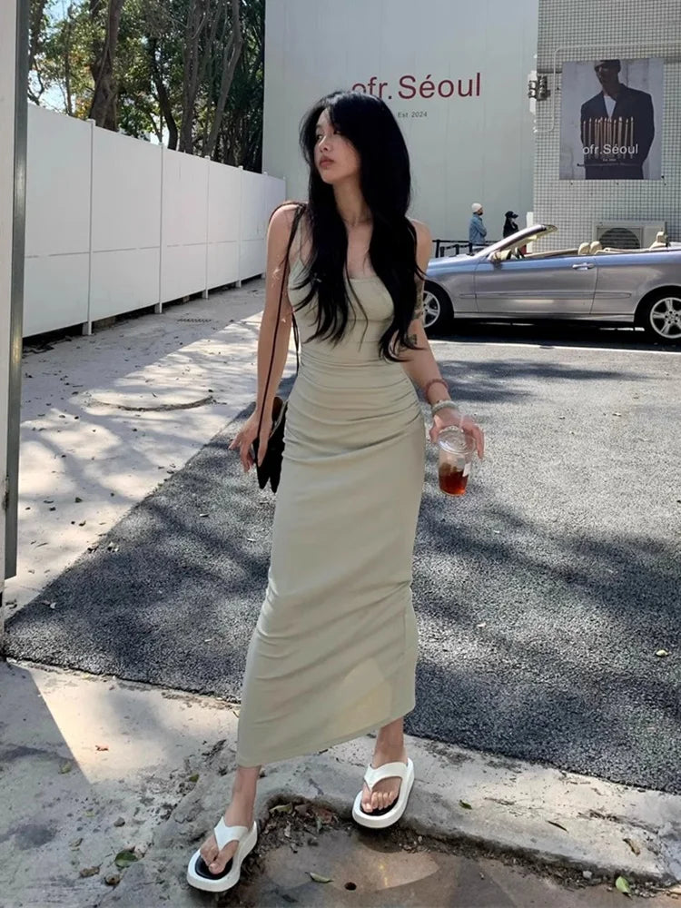 Sexy Spicy Girl Hollow Backless Back Camisole Dress Women's Summer Y2k Clothing Party Bodycon Dresses Split Wrapped Hip Sundress