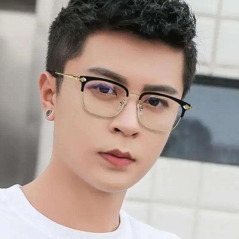 New Fashion Metal Half-frame Reading Glasses Men Women Eye Protection Anti-Blue Light Goggles High-End Business Eyeglasses