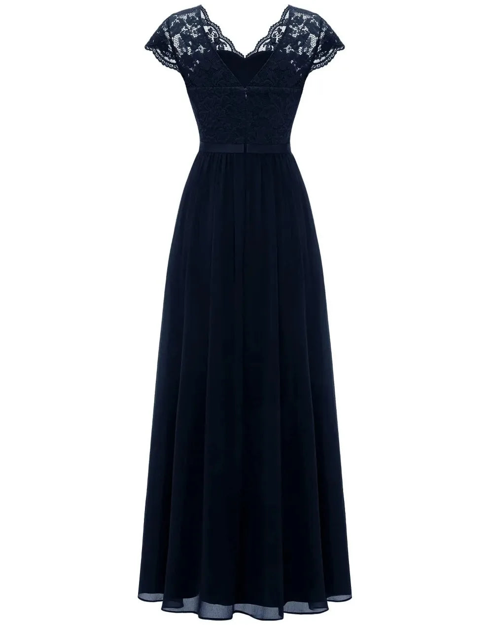 Lace Edge Splicing Chiffon Double V-neck Long Formal Evening Dress
