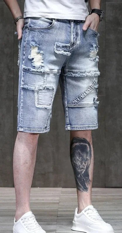 Long Male Denim Shorts with Pockets Skinny Half Men's Short Jeans Pants Bermuda Slim Ripped Sale Popular Streetwear Luxury Xxxl