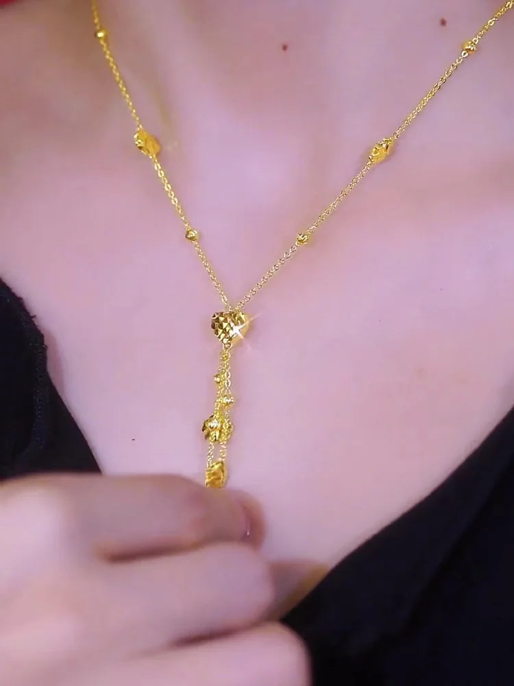 Fashion 18 K Gold Color Heartlove Shape Pendant Necklace for Women Bride Clavicle Chain Birthday Wedding Jewelry Gifts Not Fade