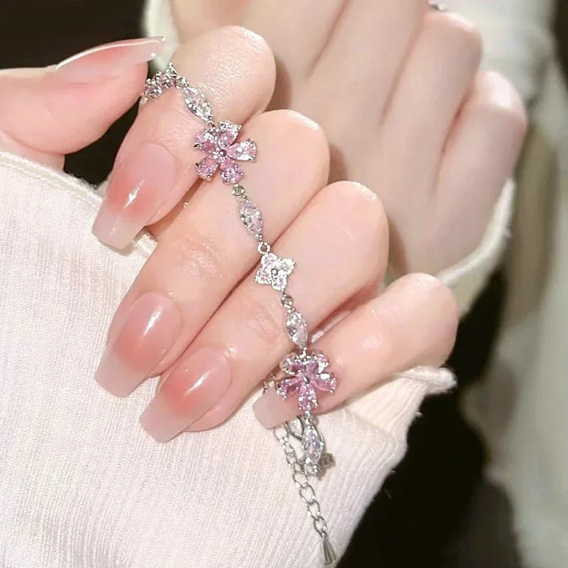 Elegant Crystal Flowers Bracelet For Women Y2K Sweet Girls Moon Cherry Blossom Bow Zircon Bracelets Luxury Designer Jewelry Gift