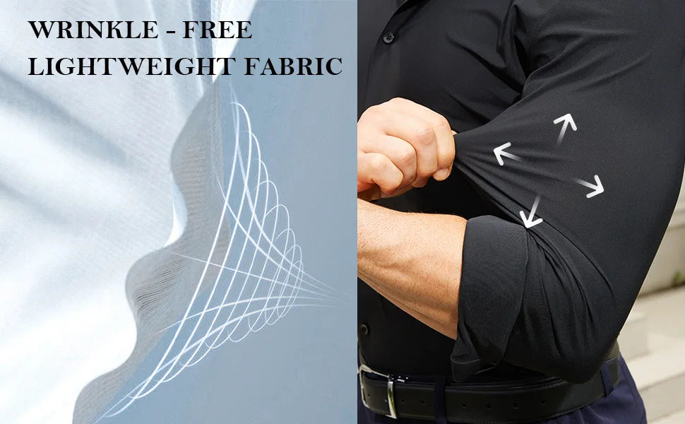 100 KG Non-Iron Four-way stretch Men's Long Sleeve Shirt Silky Foreign Trade Cross-Border Amazon Euro Men's TopS Shirts