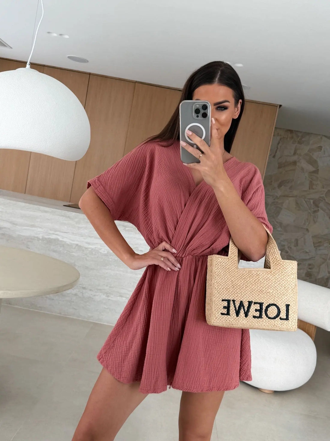 Summer Women's Jumpsuit Short Sleeved V-neck Fashionable Casual Waist Cinched Solid Color Jumpsuit