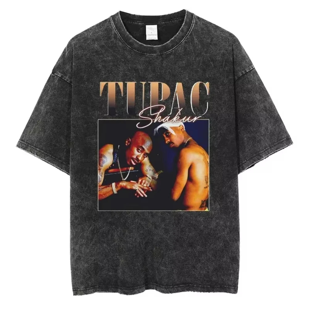 Tupac 2pac T-shirts Quality Cotton Vintage Tshirt Y2K Harajuku Men Hip Hop Short Sleeve Tees Black Oversized Fashion Streetwear