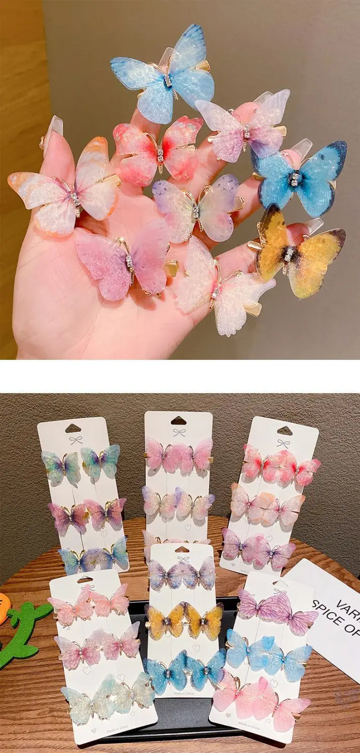 2/6Pcs Colorful Butterfly Hairpins Girl Hair Clips Barrettes Women Sweet Hair Ornament Rainbow Headwear Fashion Hair Accessories