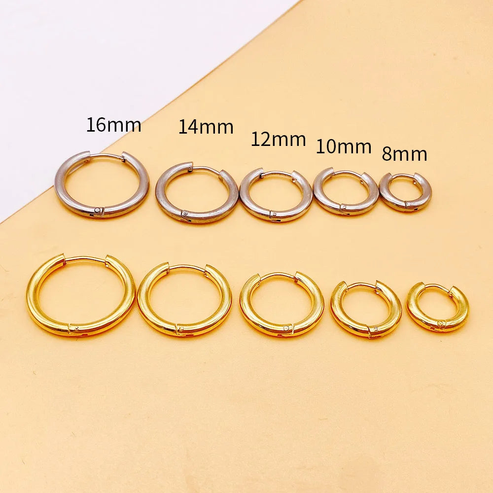 LATS 2024 New Simple Stainless Steel Small Hoop Earrings for Women Men 8mm To 20mm Round Cartilage Ear Piercing Fashion Jewelry