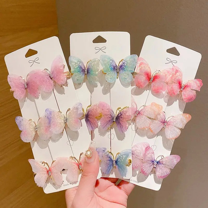 2/6Pcs Colorful Butterfly Hairpins Girl Hair Clips Barrettes Women Sweet Hair Ornament Rainbow Headwear Fashion Hair Accessories
