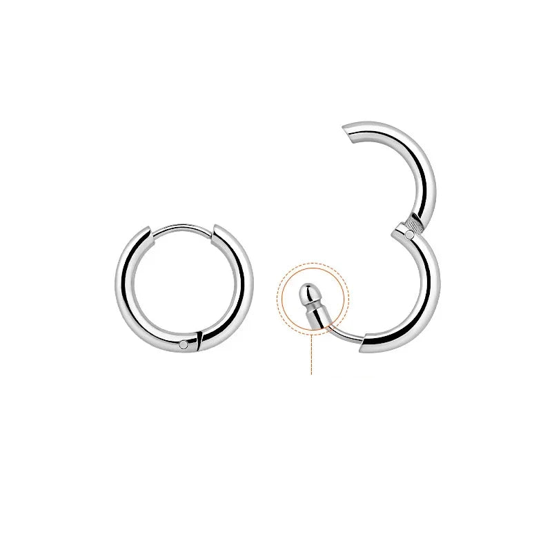 LATS 2024 New Simple Stainless Steel Small Hoop Earrings for Women Men 8mm To 20mm Round Cartilage Ear Piercing Fashion Jewelry