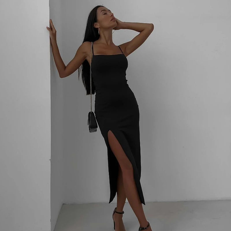 Summer Fashion Dress Women New Sleeveless Backless Bandage Bodycon Sexy Split Dresses Casual Streetwear Club Party Elegant Dress