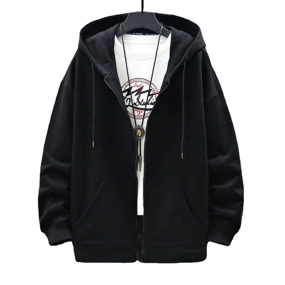 Women Solid Hoodies Coat Harajuku Basic Long Sleeve Spring Autumn Loose Zip Up Casual Oversized Sweatshirts Jacket with Pocket