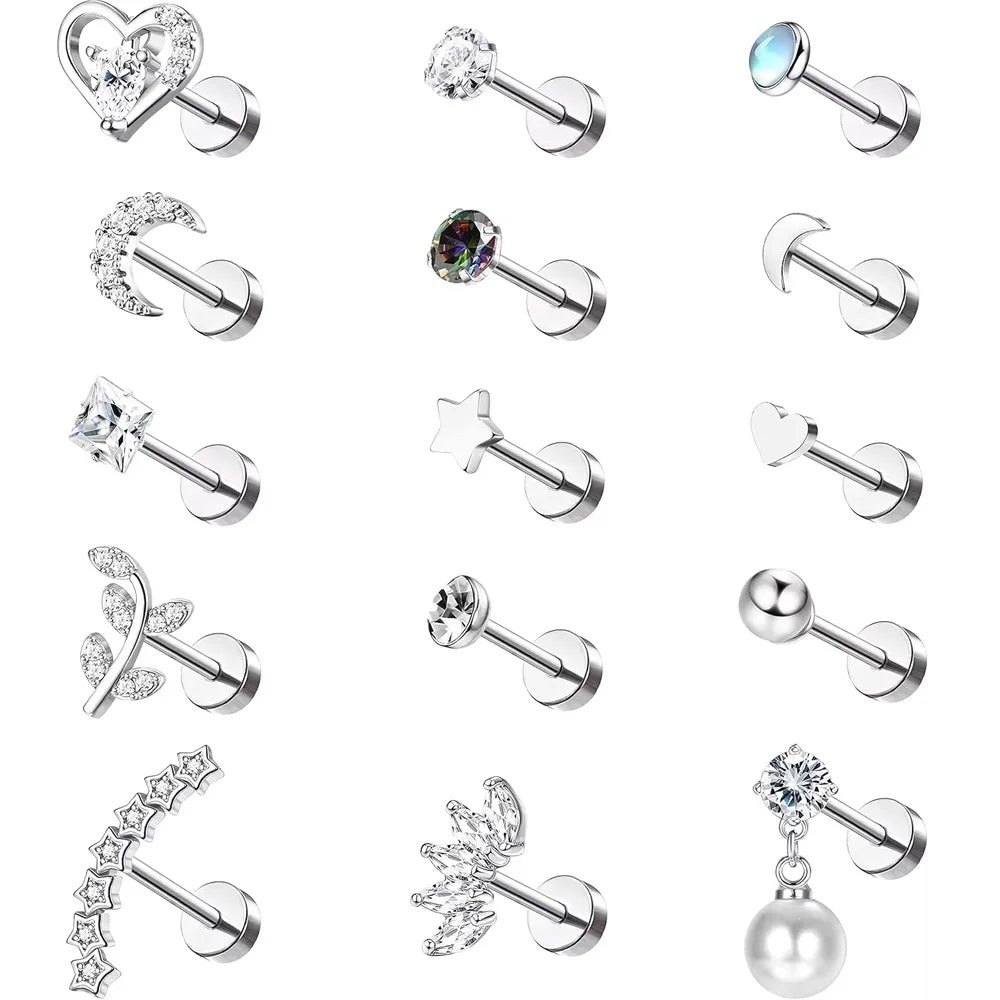 Bobisty 1pc 16G Cartilage Stud Earrings for Women Stainless Steel Small Opal Earring Studs Lip Bar Nose Ear Piercing Jewellery