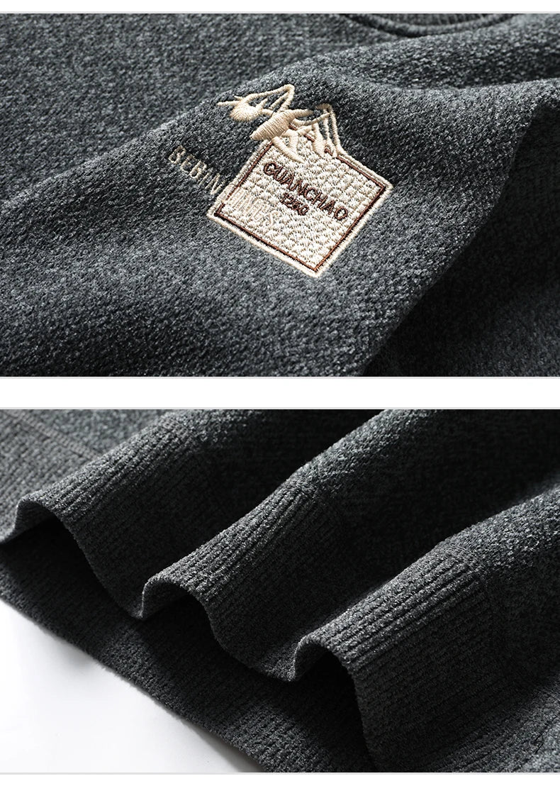 Autumn Winter Fashion Sweater Men's Round Neck Pullovers Fleece Thick Warm Jumpers Pattern Patchworked Men's Clothes