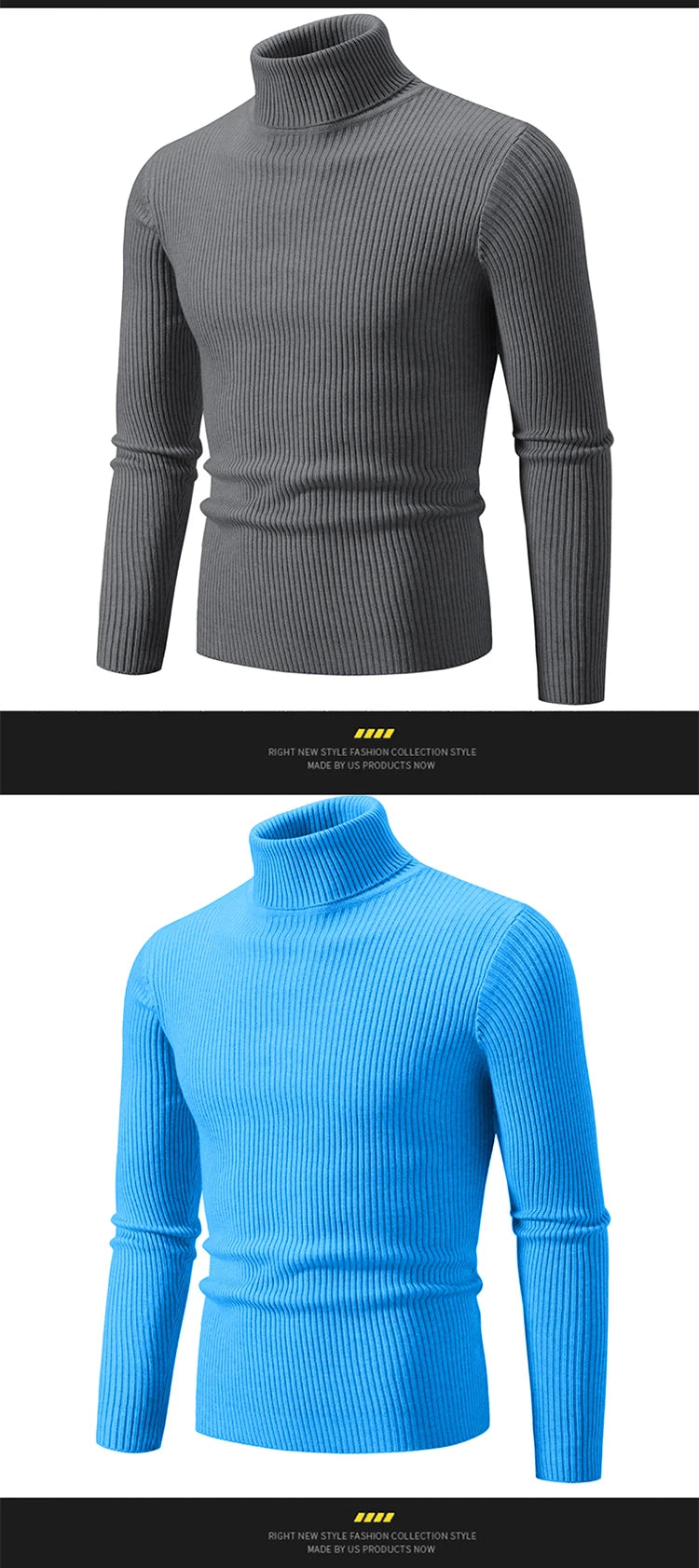 Spring Autumn New Men's High Neck Sweater Solid Color Pullover Knitted Tight Warm Top Casual Turtleneck Versatile Inner Matching