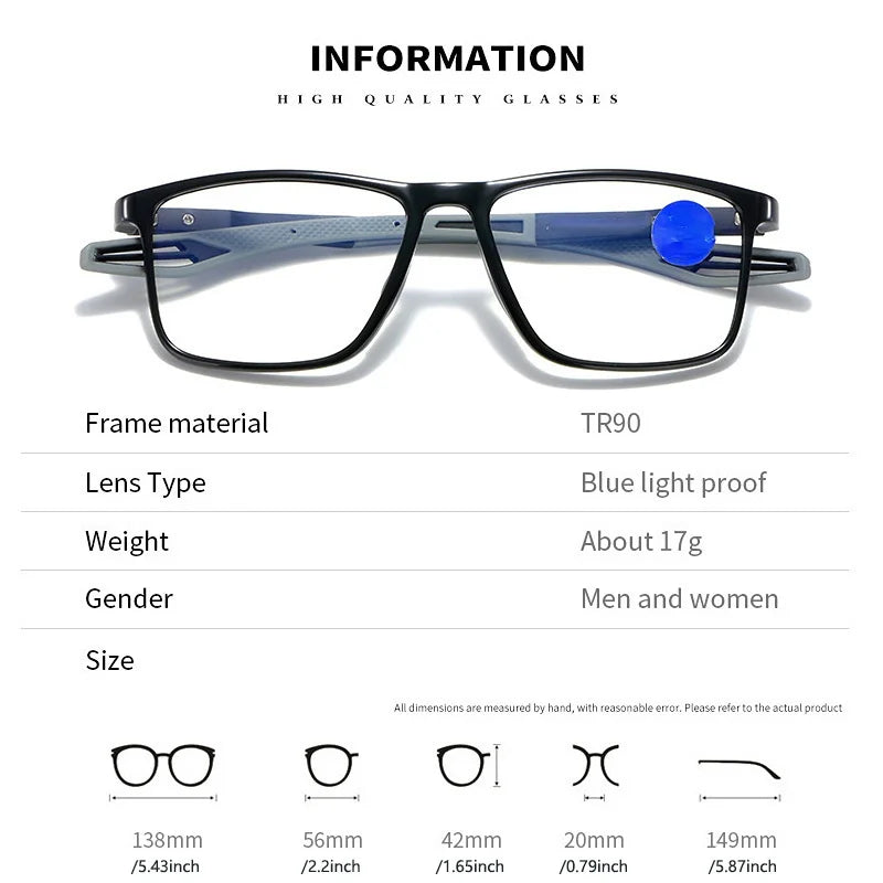 1pcs/8pcs Sets Sport Reading Glasses Men TR90 Anti Blue Light Presbyopia Eyeglasses Men Hyperopia Optical Eyewear Diopters