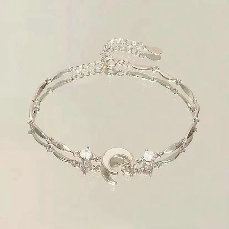 Elegant Crystal Flowers Bracelet For Women Y2K Sweet Girls Moon Cherry Blossom Bow Zircon Bracelets Luxury Designer Jewelry Gift
