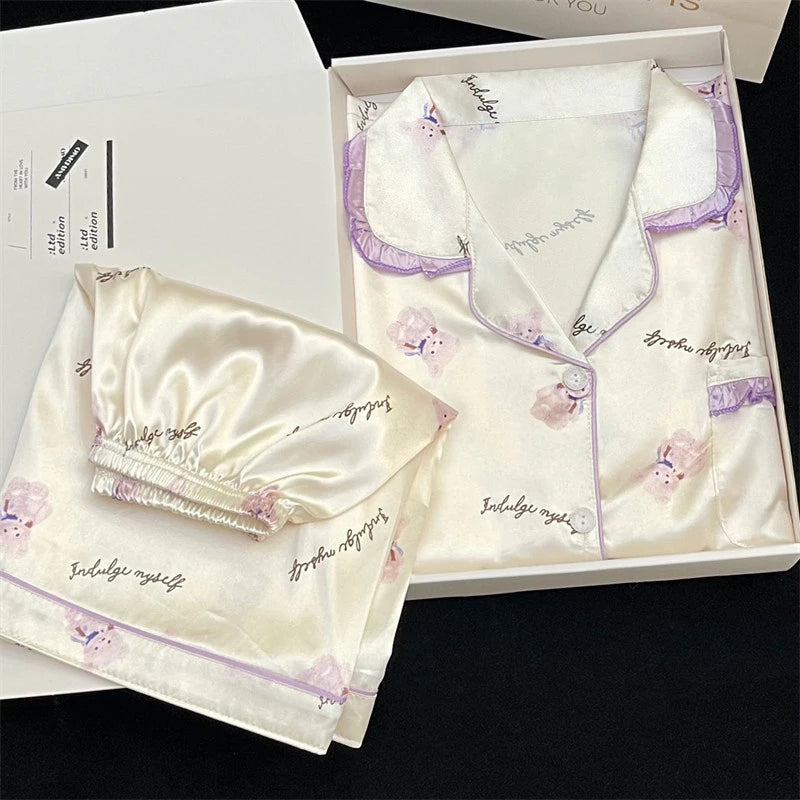 Ins Style Elegant Colorful Butterflies Women's Pajamas Trendy Fashion Design Summer Short Housewear 2024 New Y2k Ladies Homewear