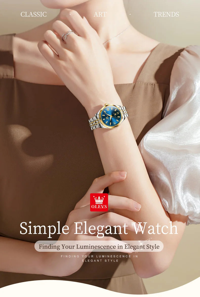 OLEVS 9801 Womens Watch Luxury Fashion Waterproof  Automatic Mechanical Watch Stainless Steel Diamond Date Ladies Watch Set