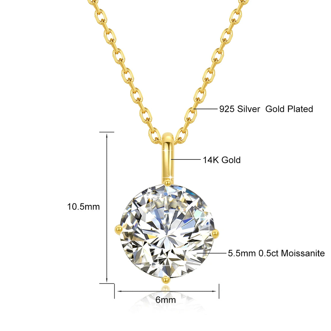 Hot Sale 100% Real 14k AU585 Gold Pendant D Color Moissanite Necklace For Women 0.5ct/1ct/2ct/3ct Luxury Engagement Jewelry