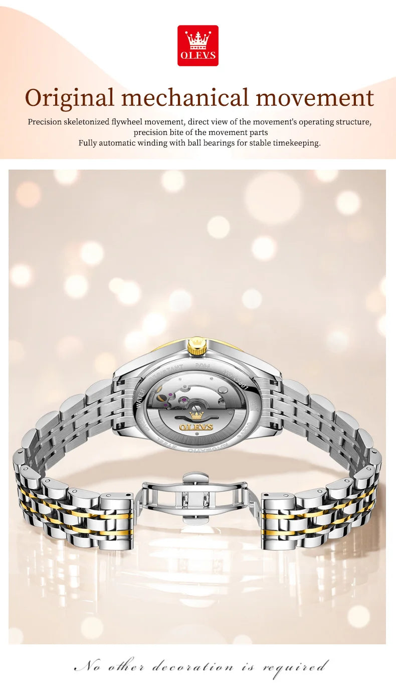 OLEVS 9801 Womens Watch Luxury Fashion Waterproof  Automatic Mechanical Watch Stainless Steel Diamond Date Ladies Watch Set