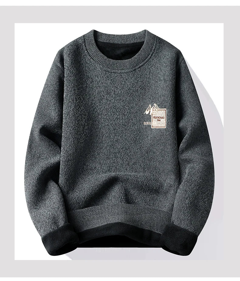 Autumn Winter Fashion Sweater Men's Round Neck Pullovers Fleece Thick Warm Jumpers Pattern Patchworked Men's Clothes