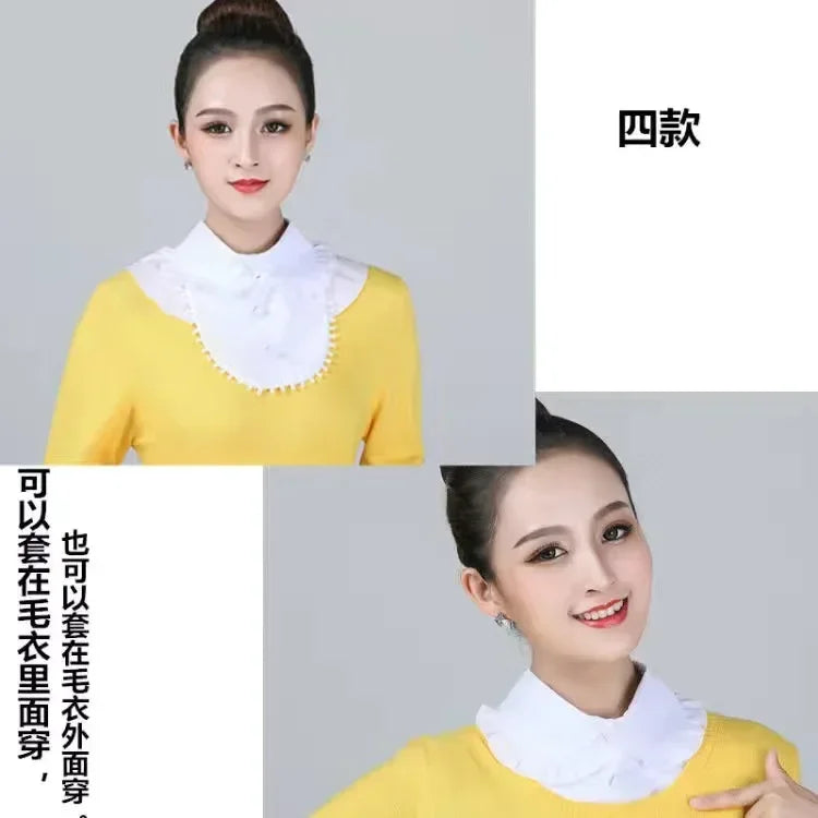 1Pcs Women Solid Color Shirt Cotton Lace Collars White & Black Blouse Spring Summer Vintage Detachable Clothes Shirt