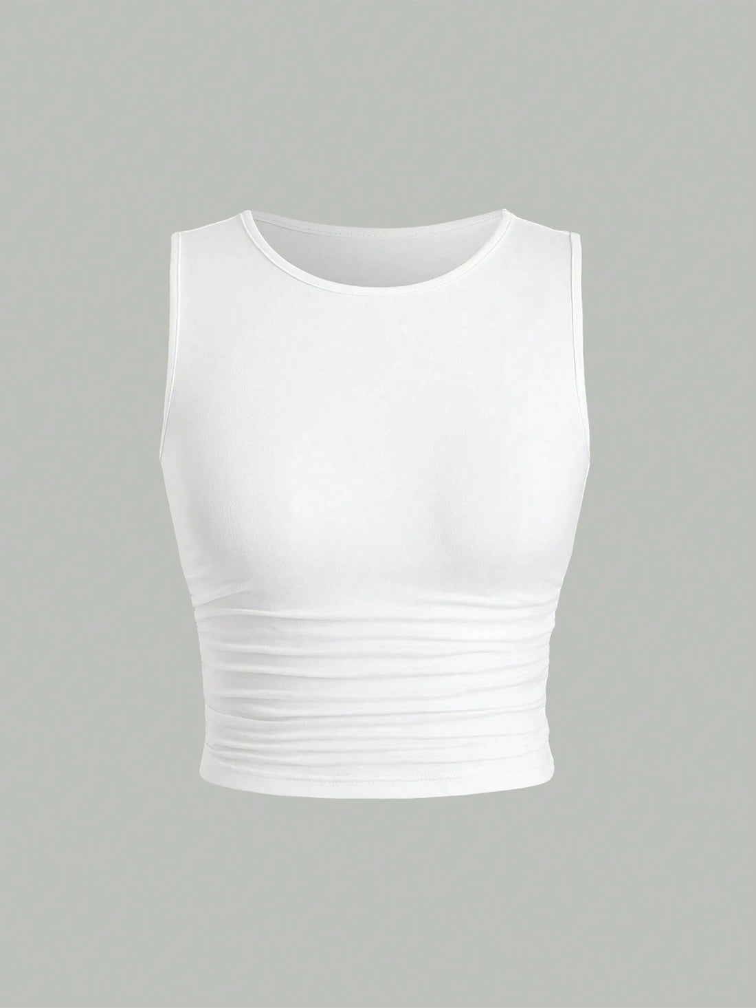 Casual Ruched Pleated Round Neck Tank Top for Women Summer 2024 Solid Color Sleeveless Basic Slim Fit Crop Top Streetwear