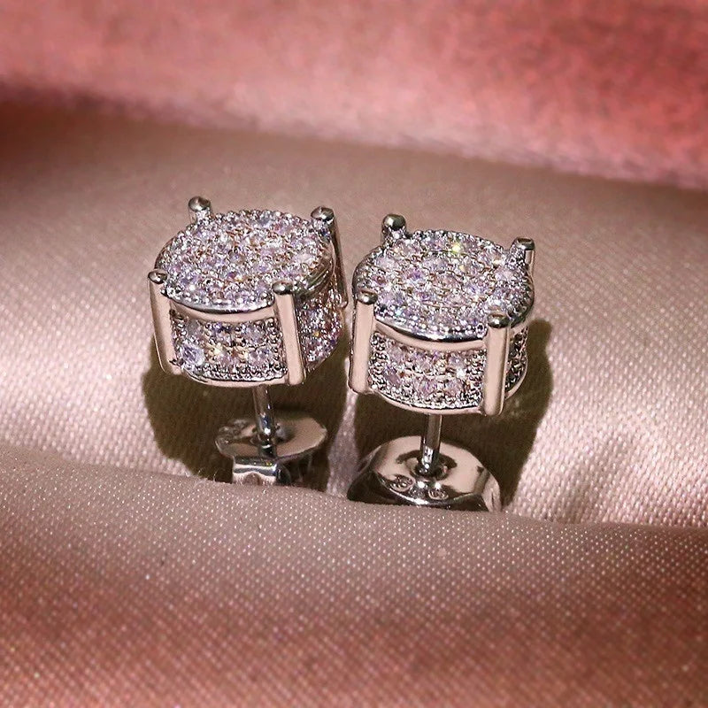 Luxury Female Round Zircon Crystal Earrings Women Fashion Silver Color Wedding Engagement 2022 Jewelry Stud Earring for Women