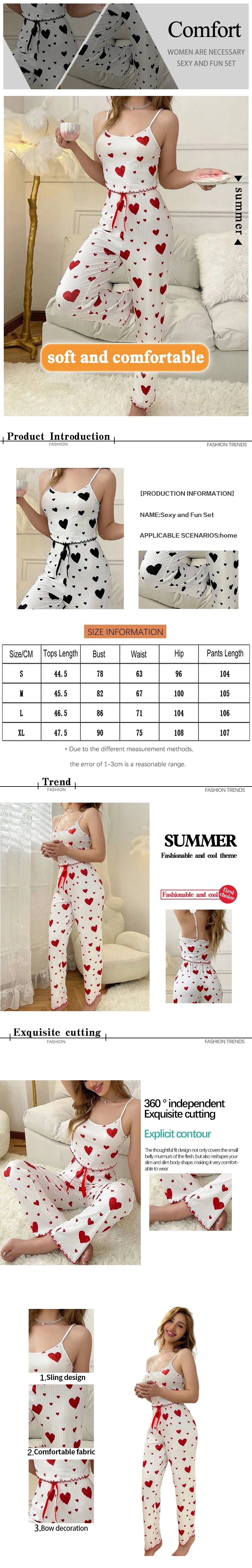 Women's Two-Piece Ice Silk Ribbed Sexy Printed Vest and Bow Decoration Long Pants Home Casual Women's Sleepwear Set