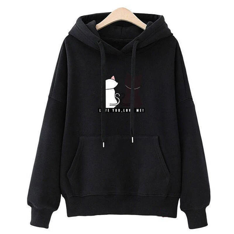 2024 Autumn Hoodie Women's Casual Hooded Sweatshirt Creative Hoodie Matching Streetwear Cute Cat Pattern Monogram Hoodie CYXX077