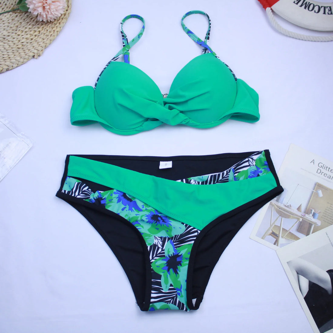 3 Colors Sexy Bikini Women Push Up Swimwear Swimsuit Print Patchwork Bikinis Set Bathing Suit Bikini Female Biquinis Feminino