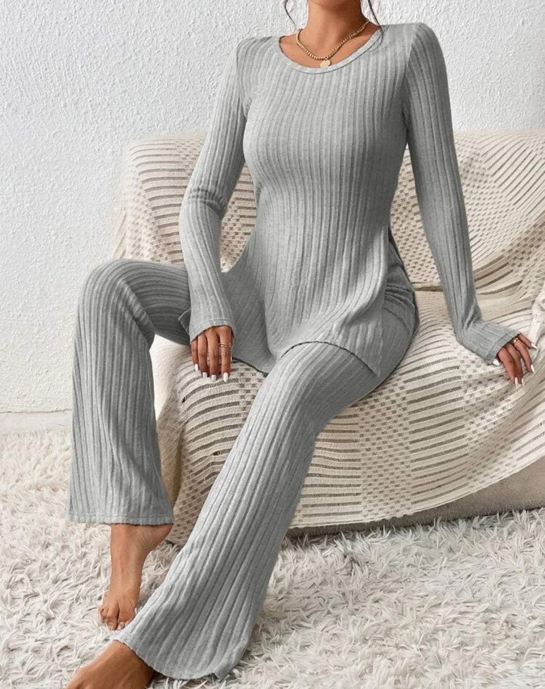 Autumn Winter Fashion Knit Suit 2024 Casual Loose Pullover+Elastic Long Pants Print Knitted Solid Two Pieces Sets Women Clothing