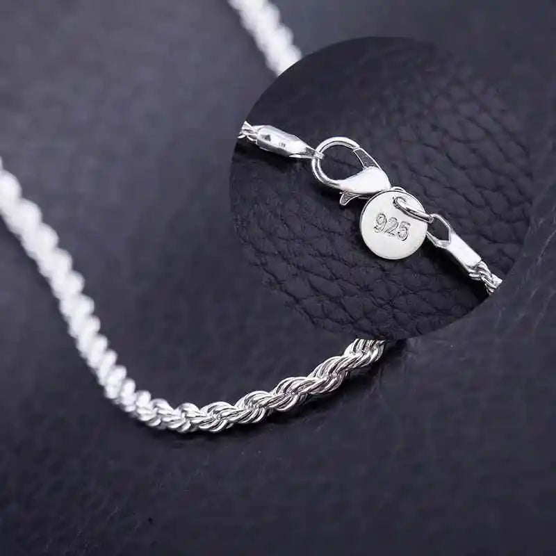 925 Silver Wholesale Noble 45-60cm 18K Gold 4mm Rope Chain Necklace for Women Man Fashion Wedding Charm Gift Jewelry 18-24Inch